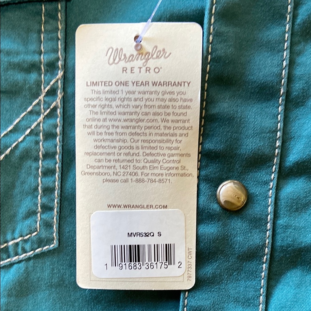 Wrangler Men's Teal Western Shirt - Size Small NWT - Picture 5 of 9
